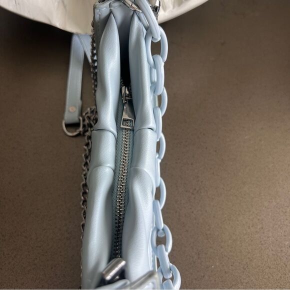 Light Blue Faux Leather Shoulder Bag with Chain Straps - Picture 6 of 8